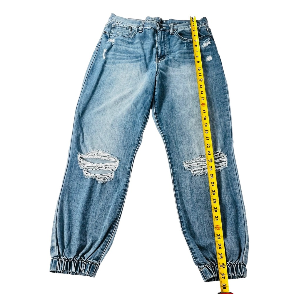 Rewash High Rise Jogger Jeans Womens Juniors 11/30 Distressed Blue Denim Elastic - Picture 7 of 10